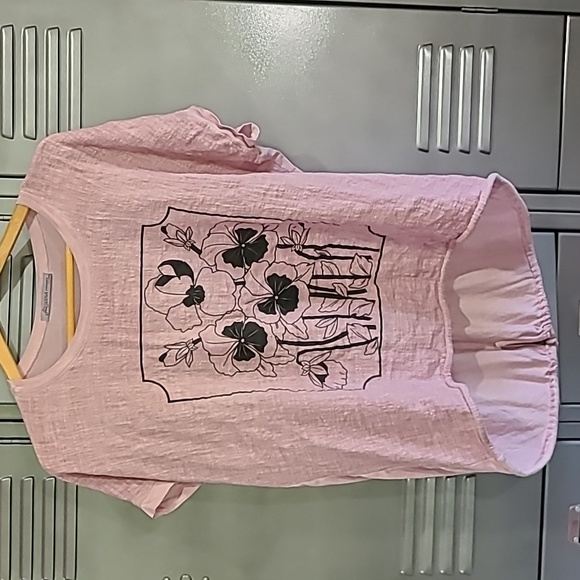 Arianna by Howard's Purple Knit and Linen Framed Pansy Flowers Top Size X-Large - Picture 1 of 10